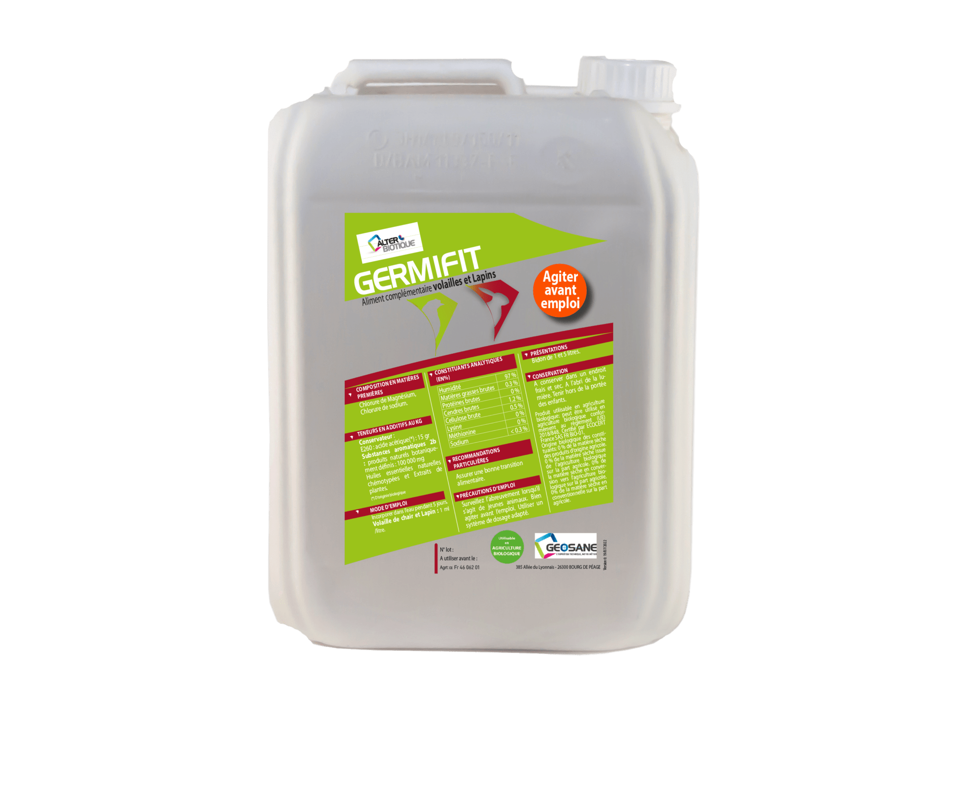 GERMIFIT BD 5 LITRES ss fd Géosane, spécialiste de la nutrition animale