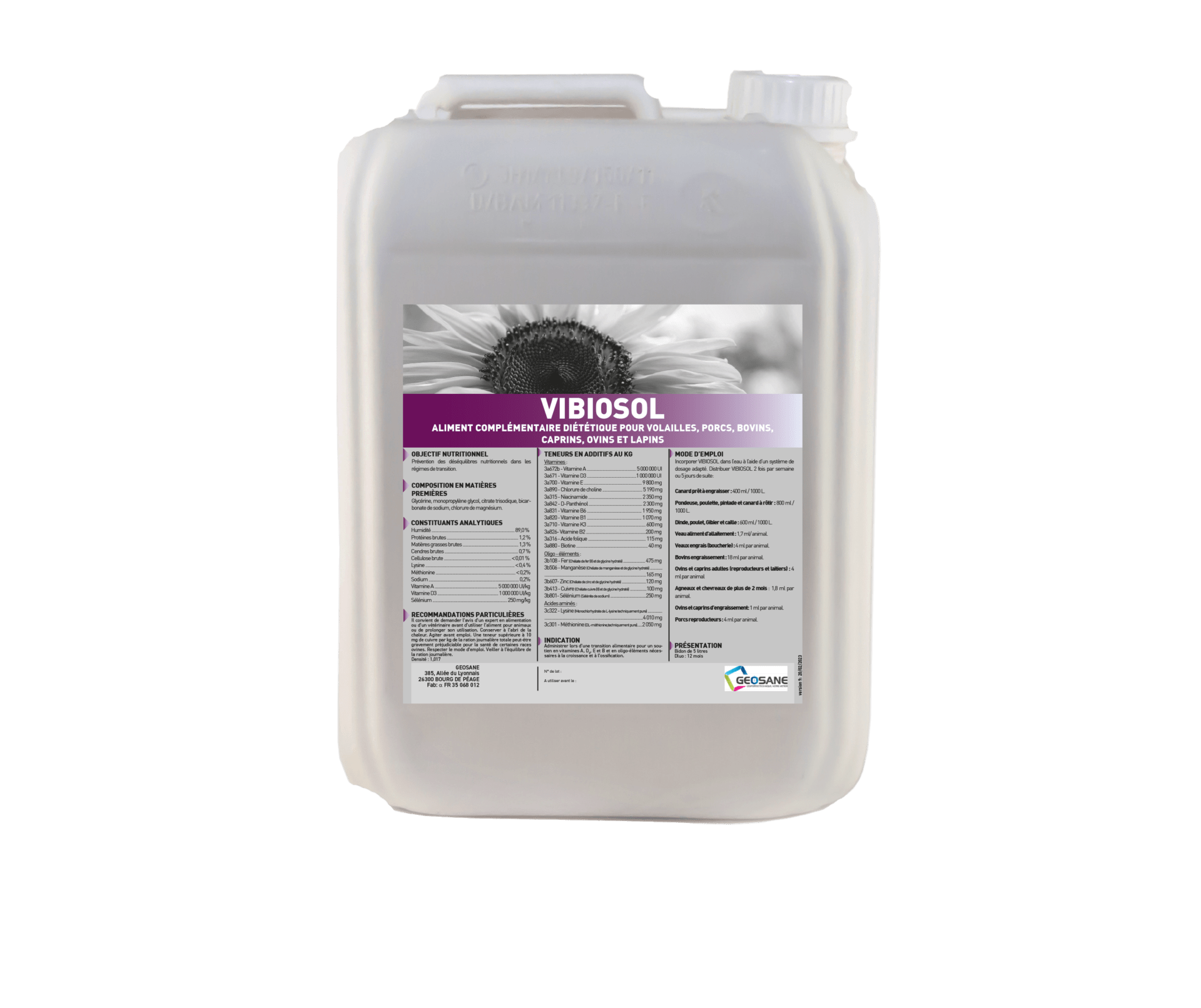 VIBIOSOL bd de 5 litres Géosane, spécialiste de la nutrition animale